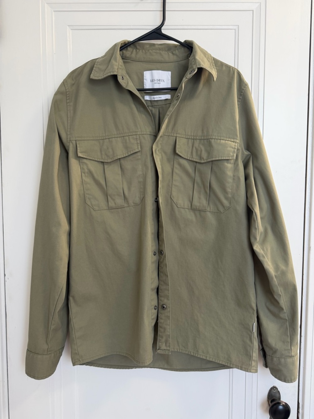 Les Deux Olive Green Organic Cotton Utility Overshirt M Scandinavian Minimalist
